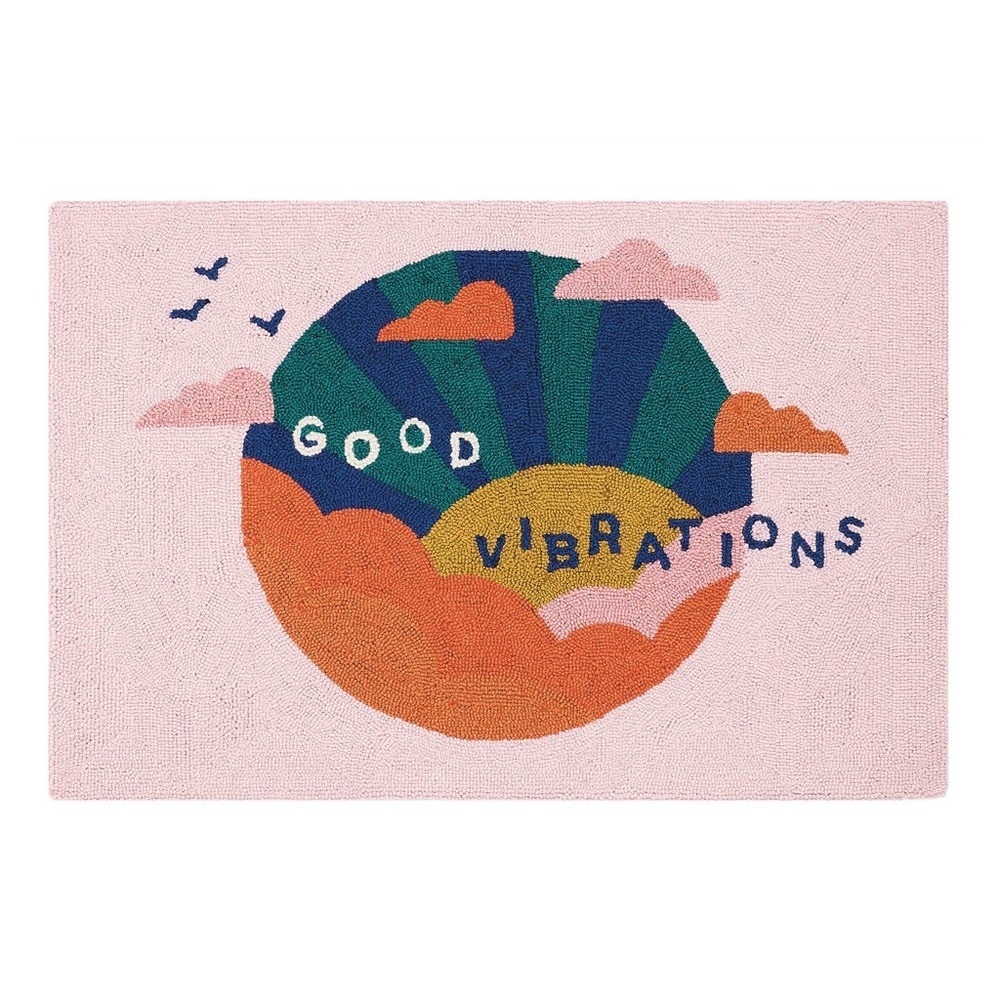 🆕 Handcrafted Good Vibrations Hook Mat Rug - Picture 2 of 2